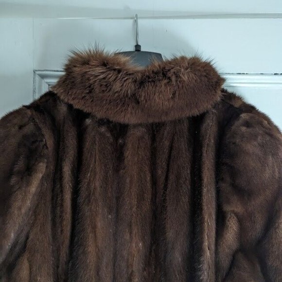 Women's Vintage John Pappas Brown Mink Fur Coat with Fox Trim Size Large - Picture 7 of 8